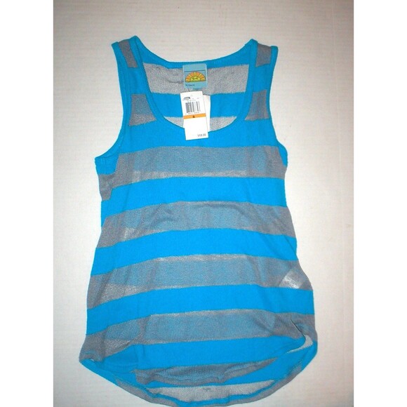 NWT $68 USA New C&C California Peacock Blue Stripe Tank Top Soft S Small Gray - Picture 3 of 5